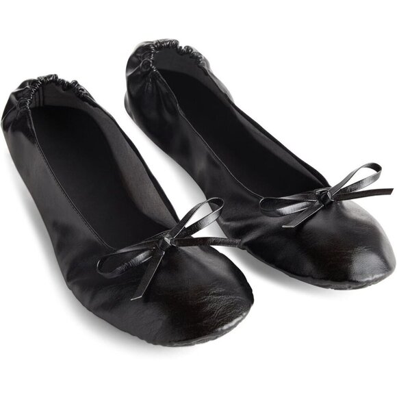 Rose Cheeks Flat Shoes Women Black Soft fabric Portable Ballerina Roll up Shoes - Picture 6 of 9